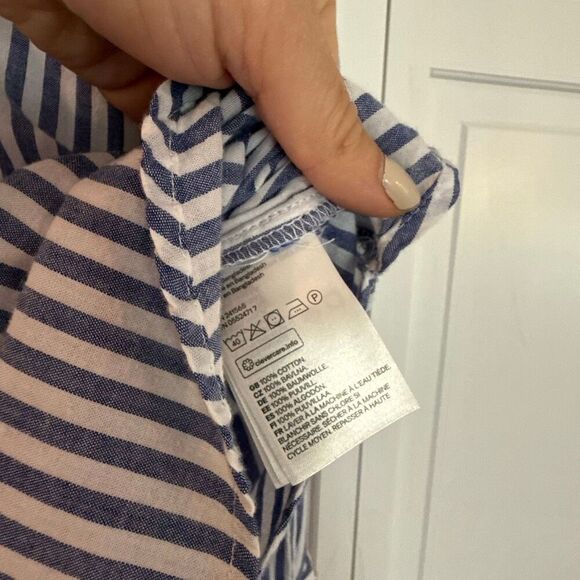 H&M classic blue cotton striped button down blouse 8 - Picture 5 of 8